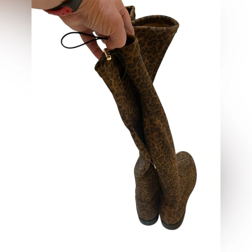 Sleek Leopard Print Over the Knee Boots with Tie Detail